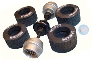 Scalextric W8609 F1 rear Axle assembly Rims
