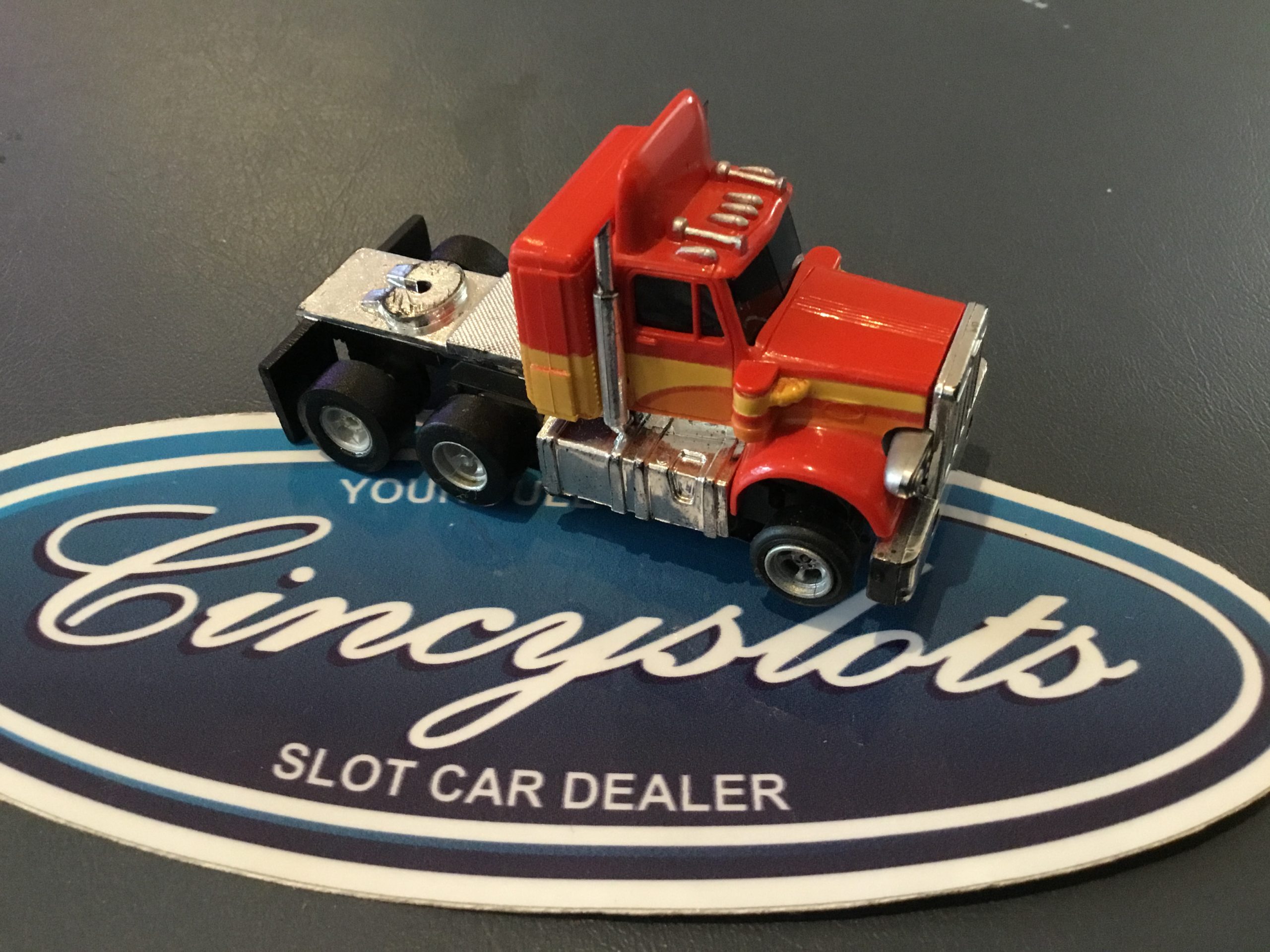 AFX Semi Tractor Trailer Red. HO Slot Car.