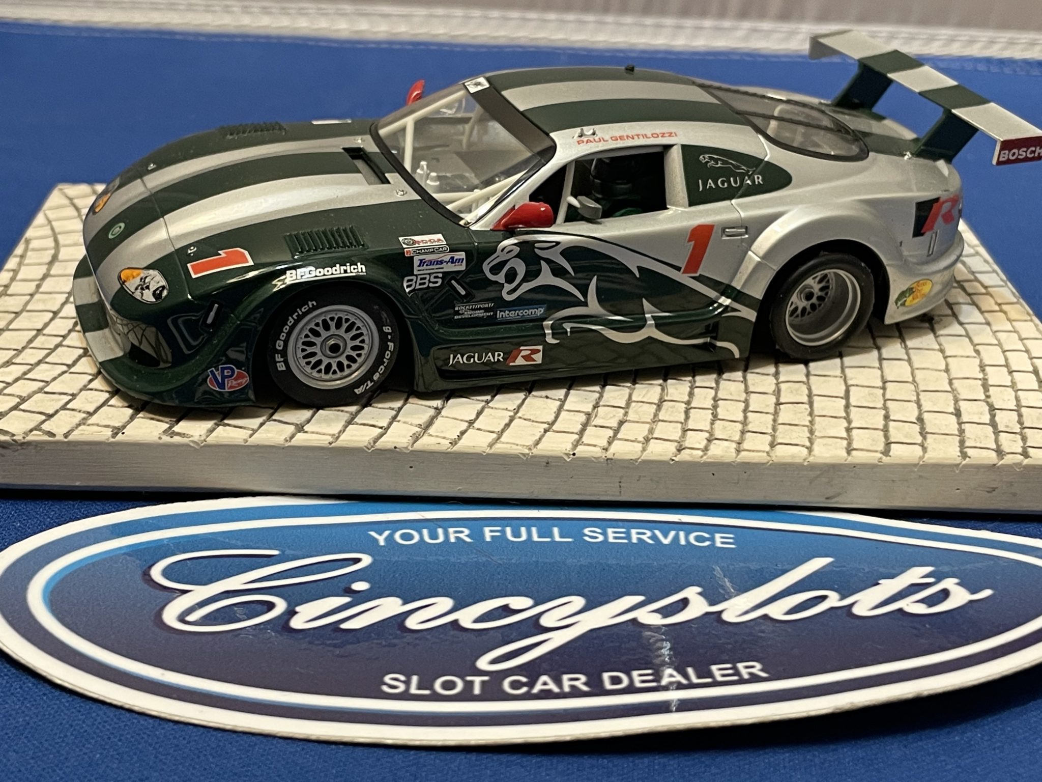 Scalextric Jaguar Slot Car Green/Silver Used